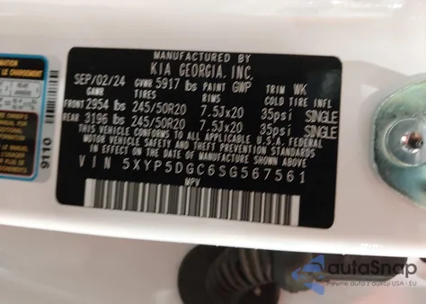2025 Kia Telluride Sx X-Line from USA, damaged, VIN 5XYP5DGC6SG567561